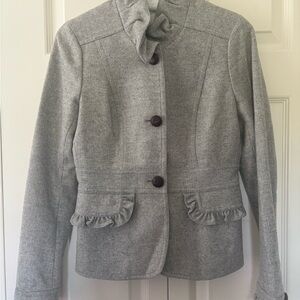 J. Crew Light Gray Ruffle-Accent Blazer